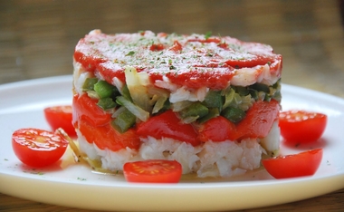 Timbal de bacalao y pimiento