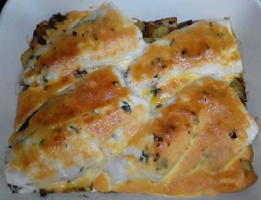 Merluza gratinada con alioli de manzana