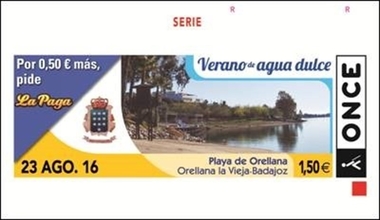 El cupón de la ONCE del 23 de agosto difunde la Playa de Orellana dentro de su serie 'Verano de agua dulce'