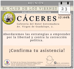 El Club de los Viernes convoca una reunión mensual en Cáceres para mañana, día 23