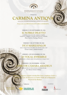 El I ciclo de la Programación Lírica Extremeña 2016-2017 'Carmina Antiqva' programa cuatro conciertos en Badajoz