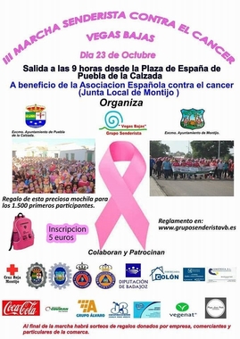 Una marcha senderista recaudará fondos en Vegas Bajas de Badajoz para la Asociación contra el Cáncer