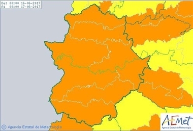 Aemet eleva a naranja los avisos por calor a toda Extremadura este viernes y el sábado con máximas de 42 y mínimas de 26