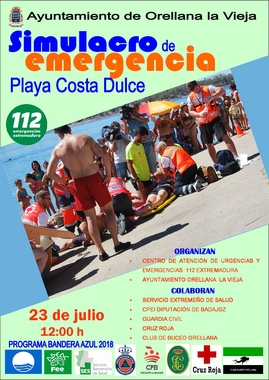 El 112 llevará a cabo este lunes un simulacro de accidente deportivo en el medio acuático en la playa Costa Dulce de Orellana La Vieja