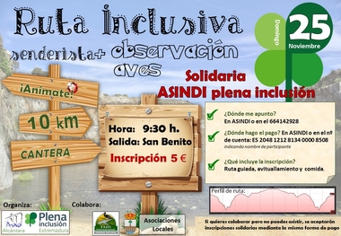 Medio Ambiente organiza junto con ASINDI una ruta senderista solidaria el domingo 25