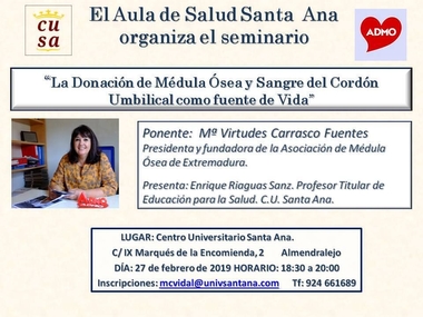 Seminario sobre donación de médula ósea en el centro universitario Santa Ana de Almendralejo