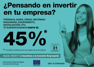 Las empresas extremeñas pueden solicitar hasta el 31 de diciembre las ayudas de incentivos autonómicos a la inversión empresarial