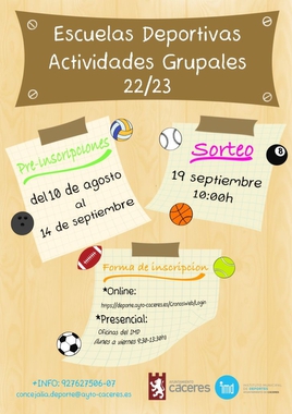 El plazo de inscripción para las Escuelas Deportivas y Actividades Grupales comienza hoy con un incremento de las plazas