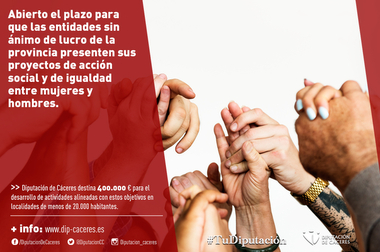 Abierto el plazo para que las entidades sin ánimo de lucro de la provincia presenten sus proyectos de acción social y de igualdad