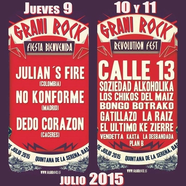 Calle 13 actuará en el festival Grani Rock de Quintana de la Serena (Badajoz) junto con Soziedad Alkoholica